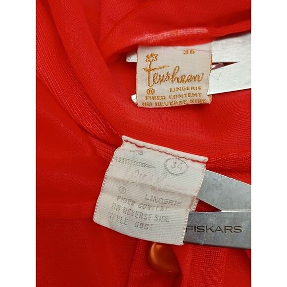 VTG Texsheen Red Sheer babydoll nightgown Set 2 Pcs Sz 34/36 - Picture 8 of 9